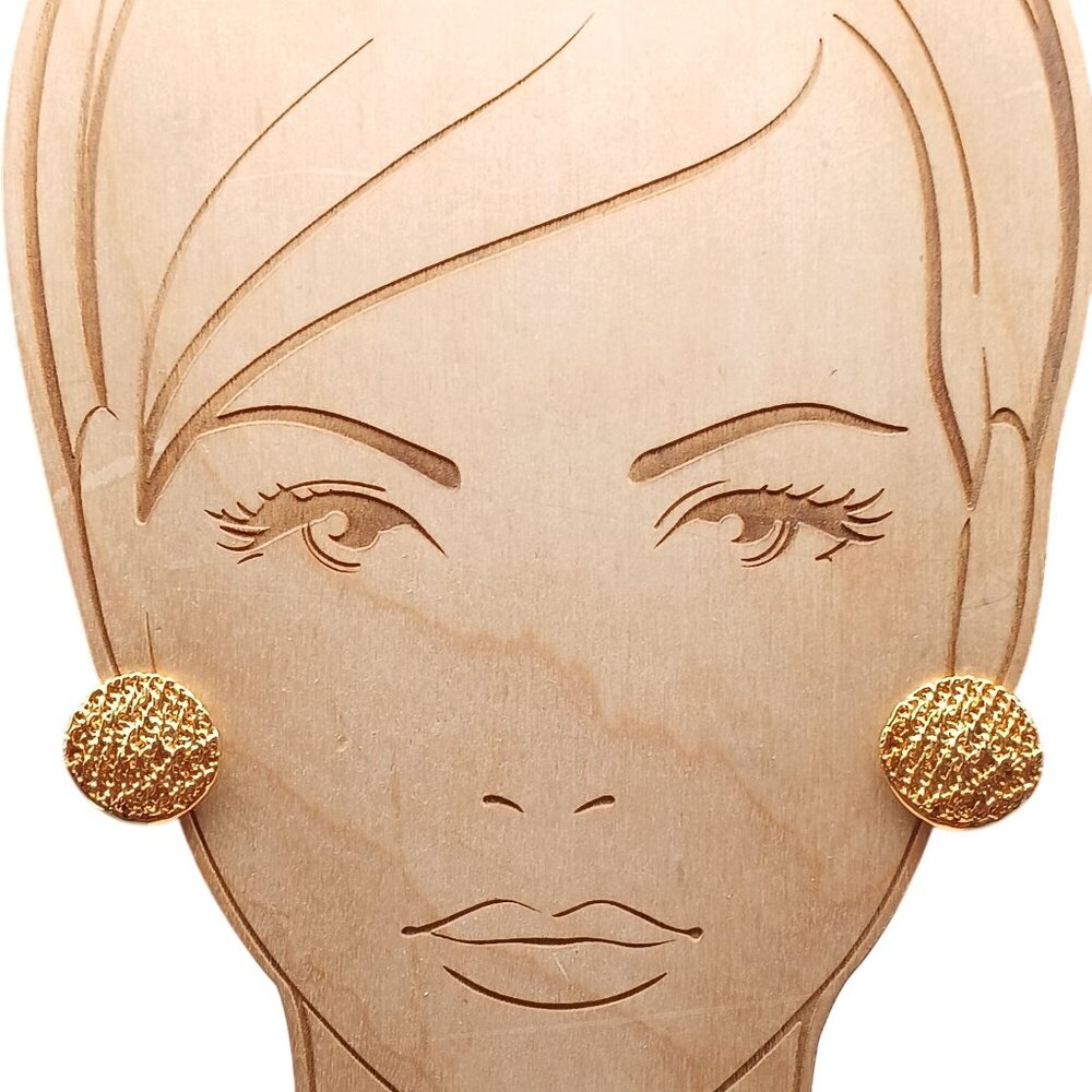 Textured Gold-Tone Vintage Round Stud Earrings